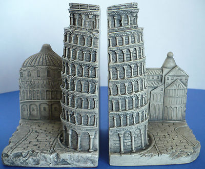 Leaning Tower of Pisa Italy Theme 7'' Tall Plaster Mold Bookends TMS 2002