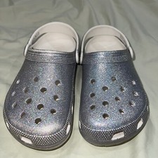 Silver Holographic Glitter Crocs Size M3 W5 Lightweight