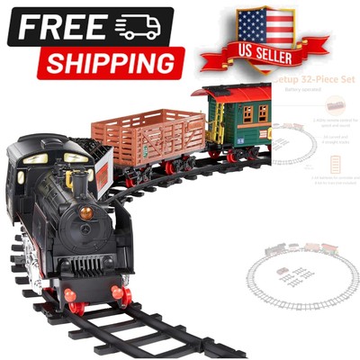 Remote Control Steam Engine Train Set with Gondola & Caboose - Realistic Smoke