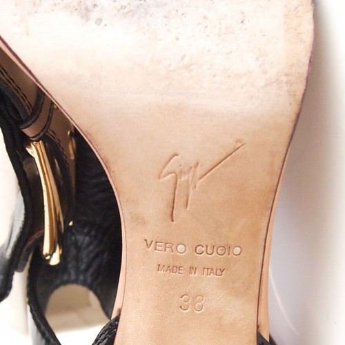 Zanotti T Strap Sandals High Heel Black Nude Leather Women Size US 8 EU 38 - Picture 9 of 9