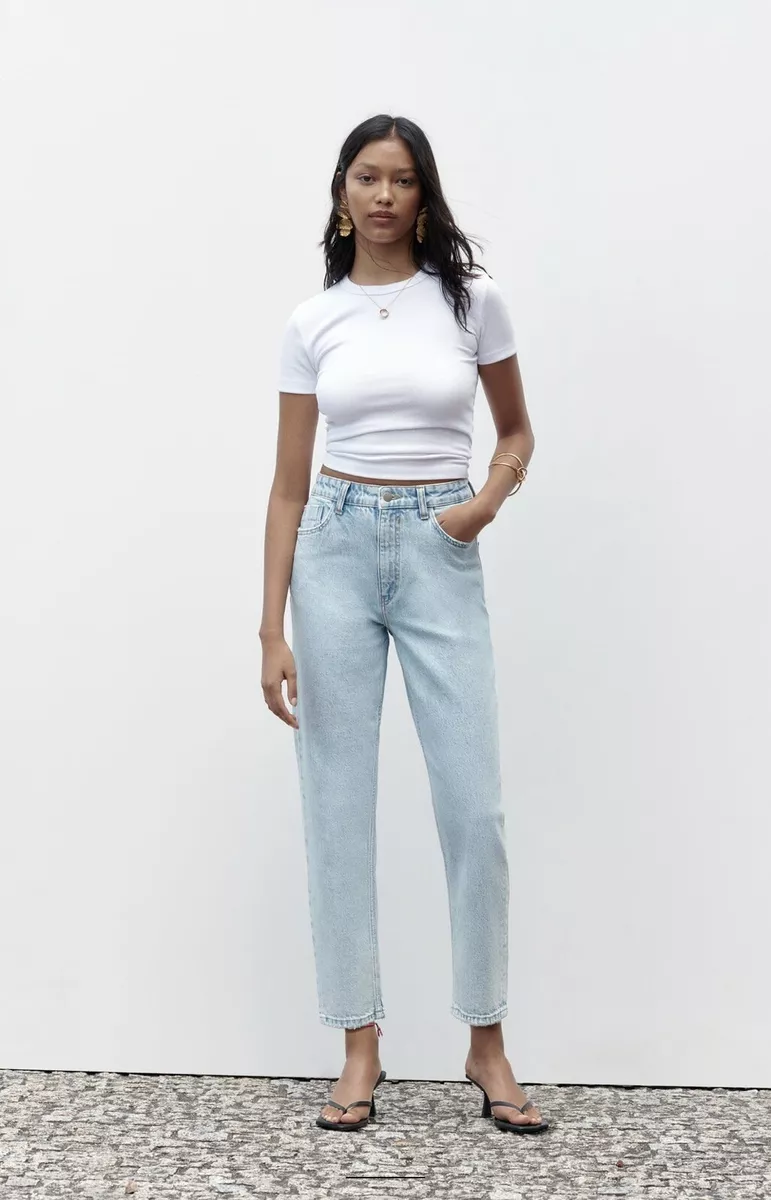 Zara High Rise Mom Jeans In Mid Blue Size M Colour BNWT RRP £29.99