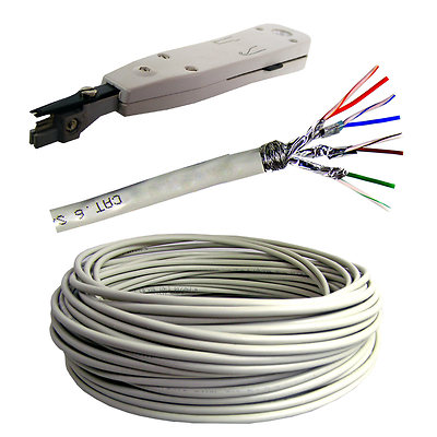 20m Cat.6 Verlegekabel Netzwerk Kabel LAN PIMF + LSA Anlegewerkzeug  