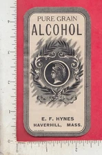 A814 Grain Alcohol bottle label E. F Hynes, Haverhill, MA, Rollins College, Fla