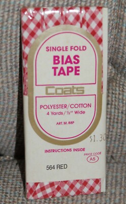 Vintage Coats Clark Red/White Check 1/2'' Bias Tape Fast Ship Single Fold 564