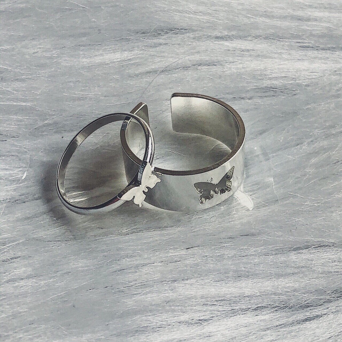 2pcs Y2k Vintage Rings Set Butterfly Retro Women Ring Bands Silver