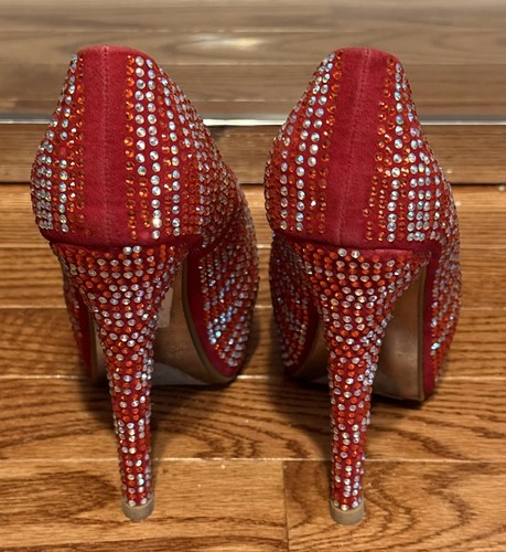 DESIRE BY JACOBIES RED CRYSTAL STILETTO'S SHOES - SZ 6 - DIAMOND SILVER CRYSTALS - Picture 6 of 7