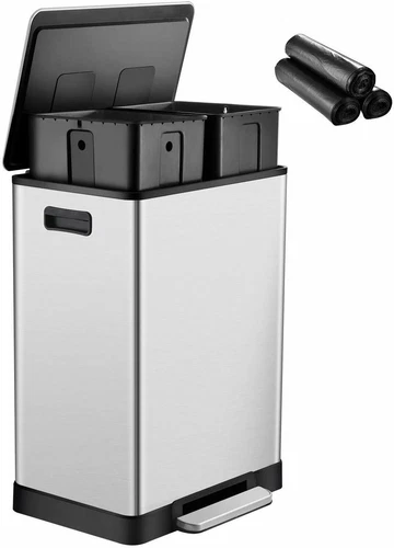 Stainless Steel Step Release Trash Can 16 Gallons – Dual Compartment Garbage Bin