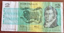 1985 Australian $2 Paper Banknote - Johnston/Fraser Signatures LJE 170056