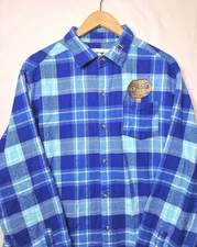 Cakeworthy Shirt Mens 2XL Blue Plaid E.T. Phone Home Universal Flannel Button Up