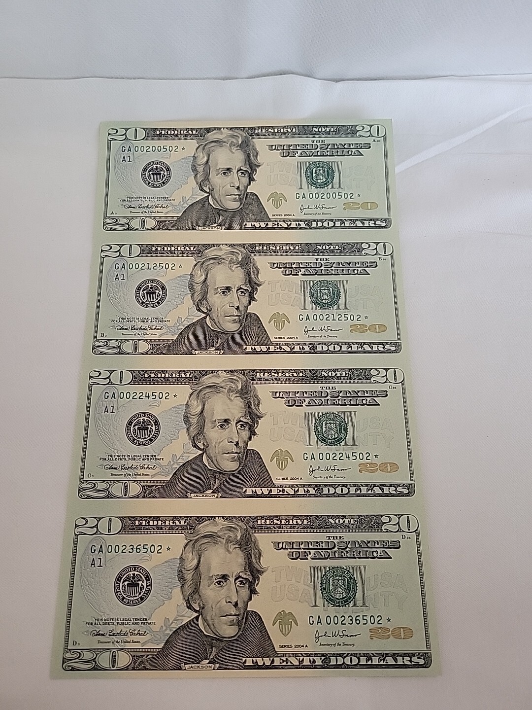 Uncut Sheet Of 4 $20 Star Notes | eBay