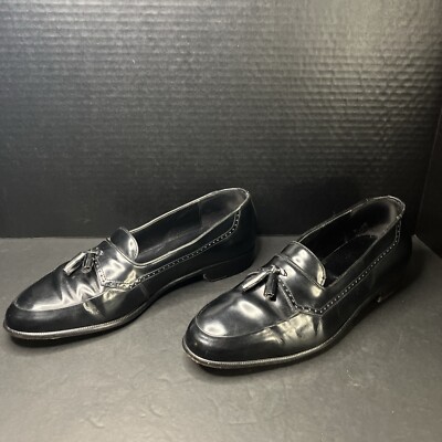 VITO RUFOLO Black Leather Dress Shoes Loafers Tassels Slip  display picture 1