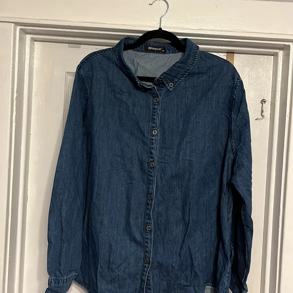 Camisa vaquera Allegra K XXXL para mujer manga larga cuello abotonado calce relajado nueva con etiquetas Foto 3 de 4