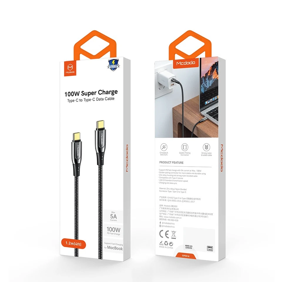 100W 5A USB-C Cable Type-C to Type C Fast Charging Data Sync Charger Cord - Image 2 of 4