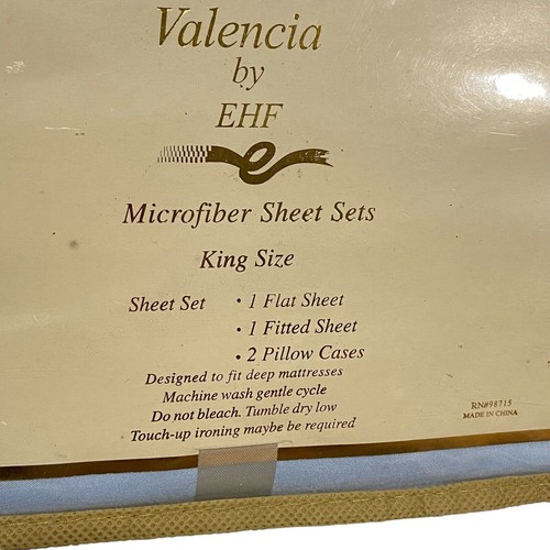 VALENCIA by EHF Blue Microfiber Full Size Sheet Set Floral Embroidery Detail NEW - Picture 3 of 5