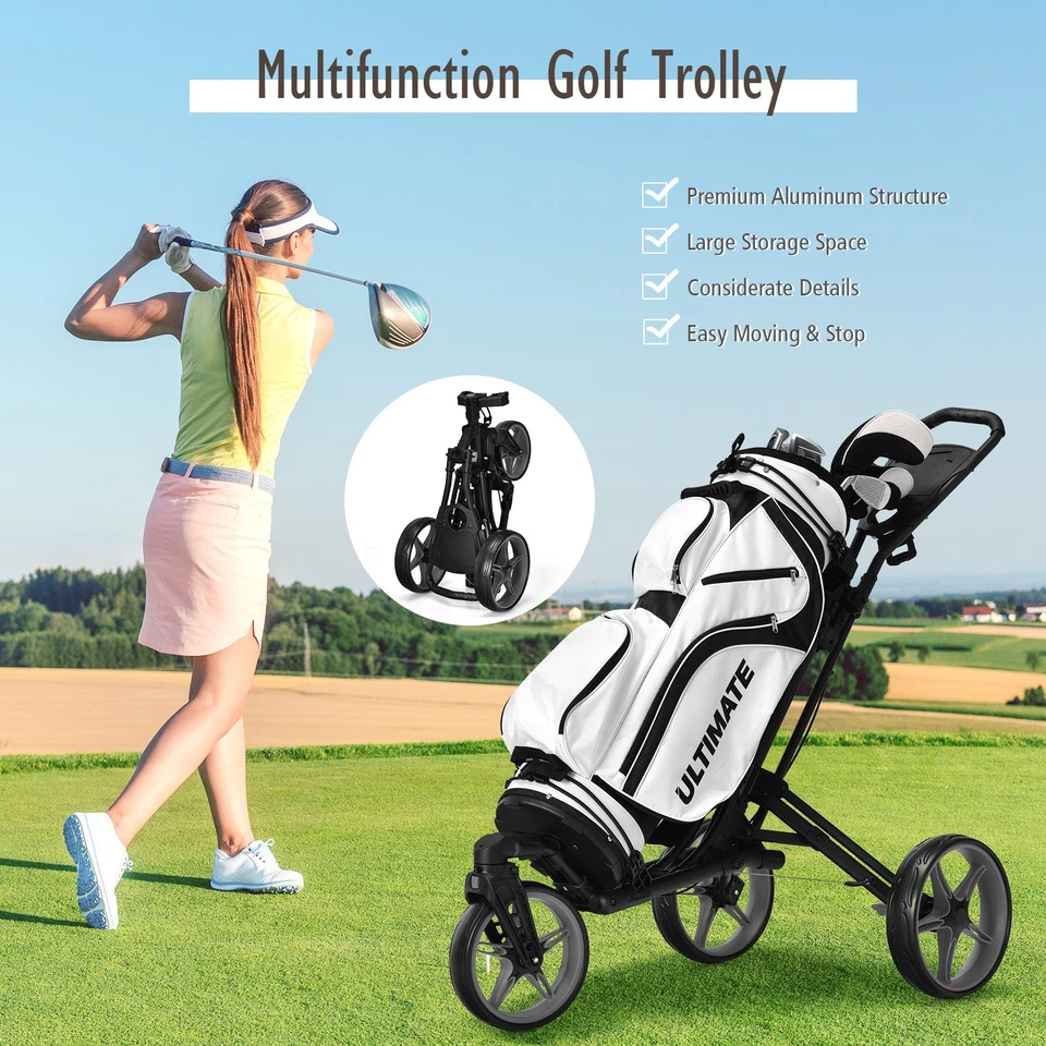 Costway Folding Golf Push Cart W/Scoreboard Adjustable Handle Swivel Wheel Grey - Image 4 of 4
