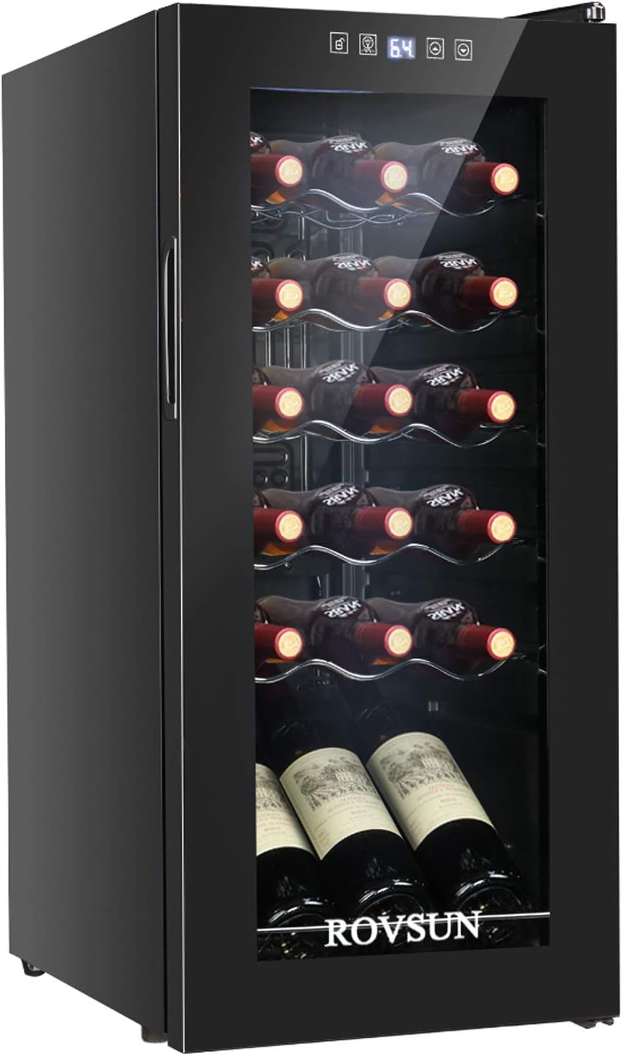 18 Bottle Wine Fridge Freestanding Compressor Wine Cooler Refrigerator, Beverage