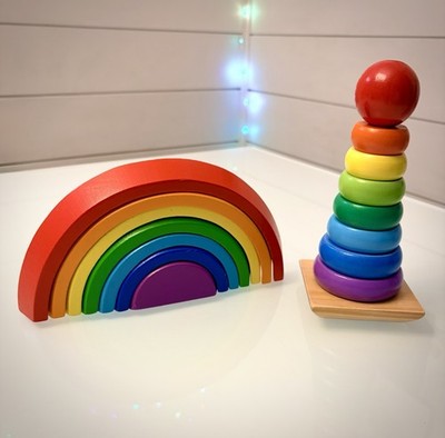 Set 2 Wooden Rainbow Stacker Classic Toys Melisa & Doug Ring Toss Grimms Nesting