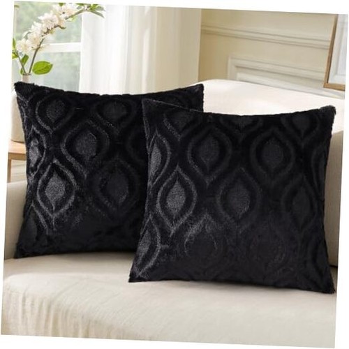 Throw Pillow Covers 16x16 Inch Set of 2, Soft 16" x 16" (Pack of 2) Black