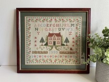 Framed 1999 Needlepoint Sampler Cross Stitch Kitsch Cottage Core