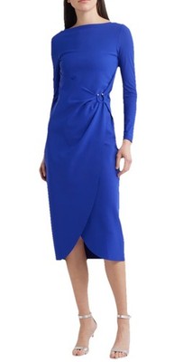 Chiara Boni La Petite Robe Gekko Long Sleeve Midi Dress Blue Violet Size 4 US/40