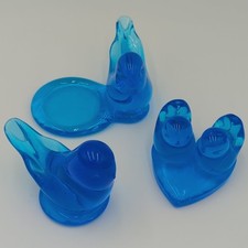 Leo Ward Bluebird of Happiness Lot of 3 Signed Art Glass Birds Terra Studios