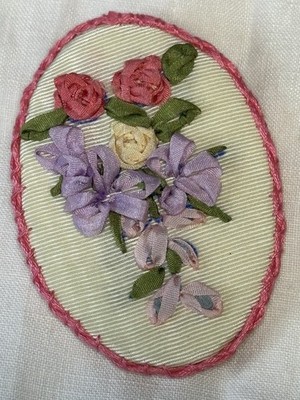 Vintage Silk Ribbon Embroidery Brooch Pin Floral Collectible Handmade Jewelry