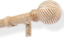 Wood Effect Curtain Pole Extendable 76-219cm - 25mm Metal Core with Imitation W