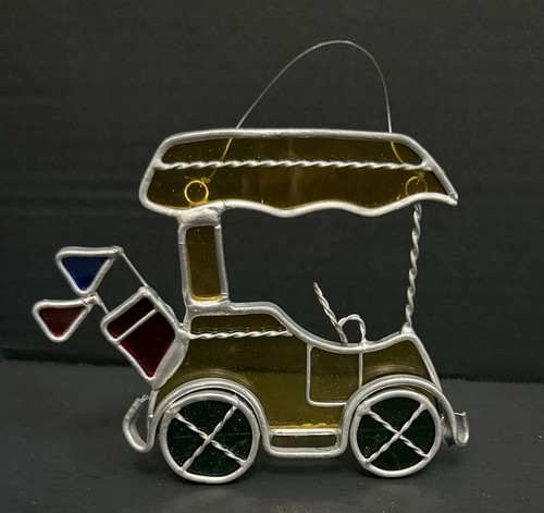 Carrello da golf vintage vetro colorato prendisole finestra decorazione da appendere sport stravagante - Foto 6 di 7