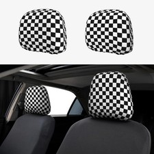 2 Pieces Checkered Pattern Elastic Car Seat Headrest Covers Universal Fit Most