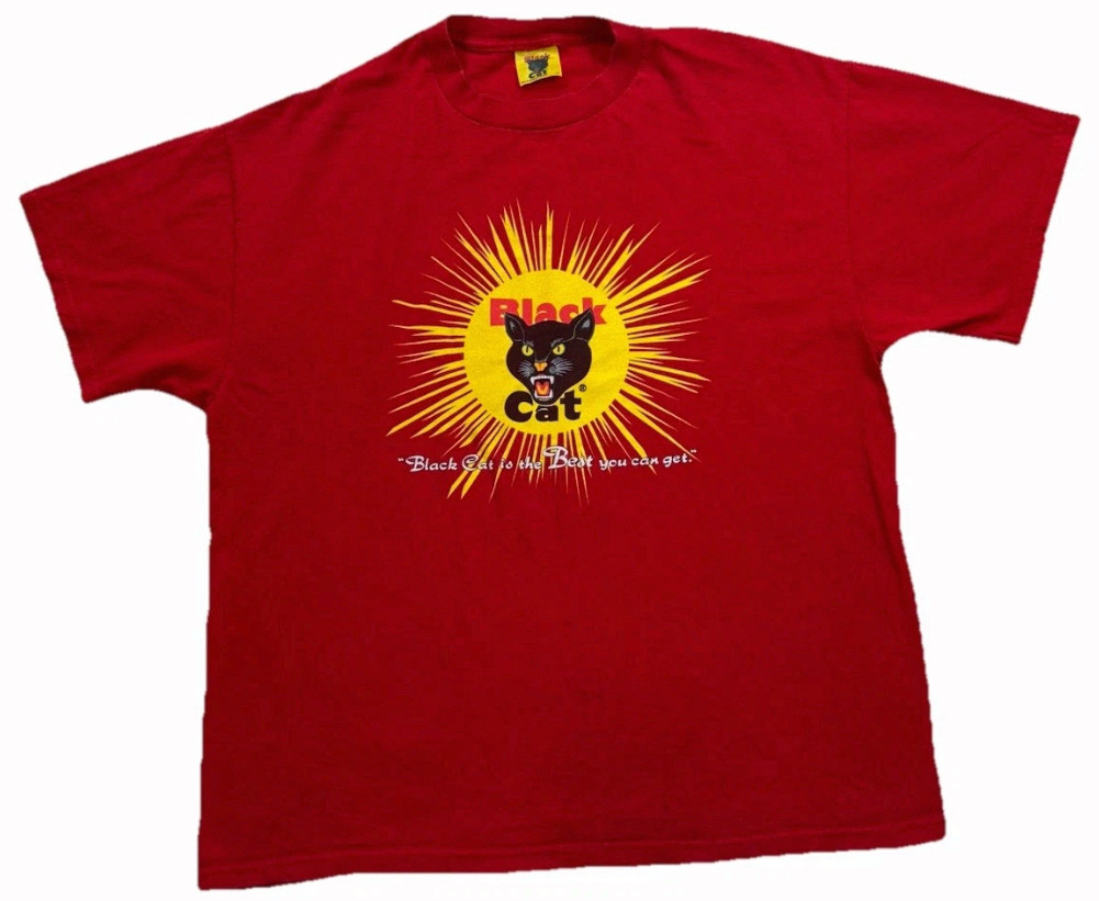 Vintage Black Cat Fireworks S-3XL T-Shirt 90s Promo Tee Yellow Tag Rare Graphic