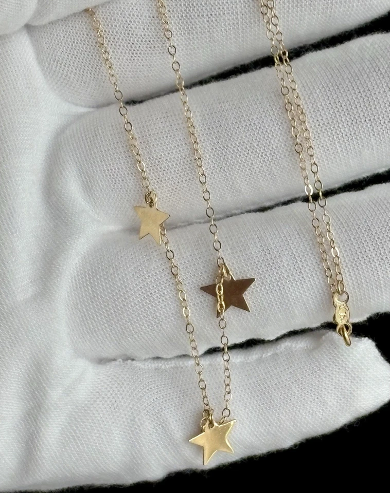 Collar de estrellas estacionadas de oro amarillo macizo de 14k delicadas capas de 16 pulgadas para dama Foto 2 de 4