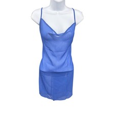 Toluca Gigi Mini Dress Women's M Hydra Blue Sheer Cowl Neck Backless Cover Up