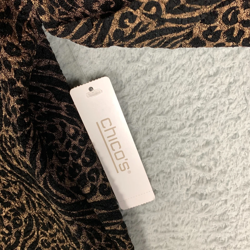 Chico's Swing Jacket Women's 3 Gold Foiled Animal 3/4-Sleeve Wire Collar NWT $70 - Image 3 of 4