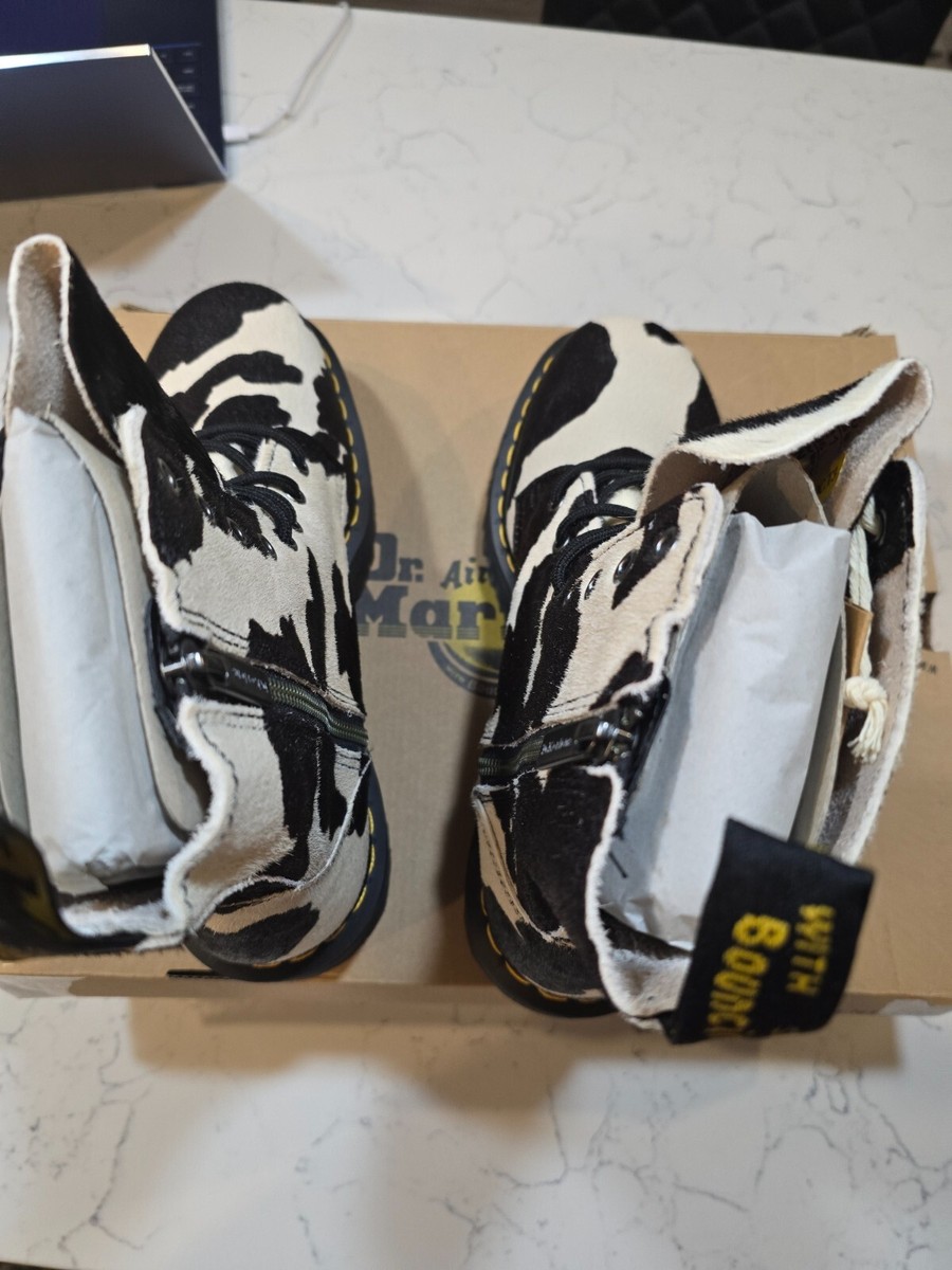 DR. MARTENS JADON HAIR-ON COW PRINT PLATFORM BOOTS MENS SIZE