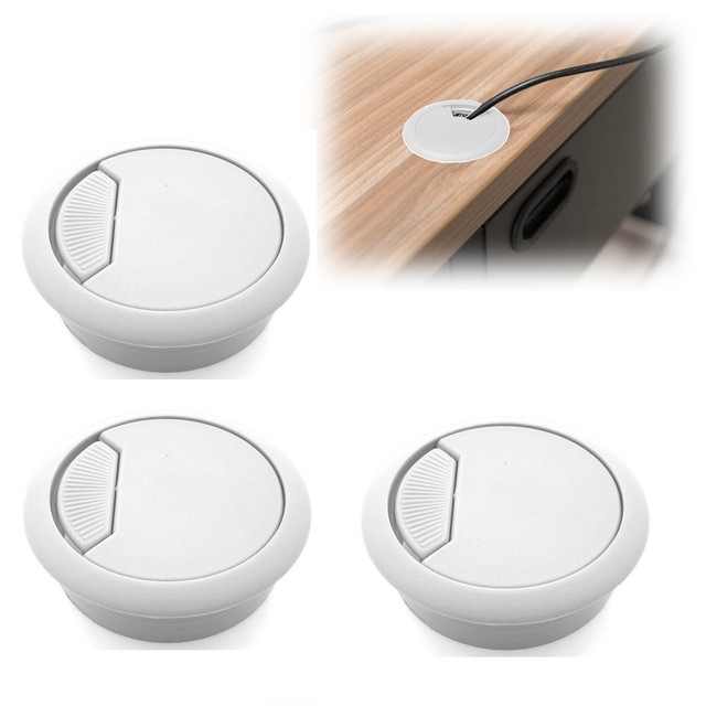 3pcs 2" White PC Computer Cord Cable Wire Organizer Hole Cover Desk