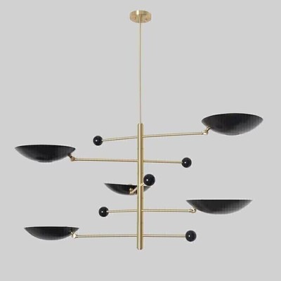 Five Light Disk Shade Pendant Mid Century Modern Raw Brass Sputnik chandelier