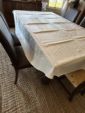 VTG Tablecloth Oval Jacquard Damask Floral 88x68 Cream Perm Press Finish New