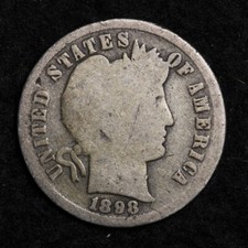 1898-S Silver Barber Dime GOOD FREE SHIPPING 