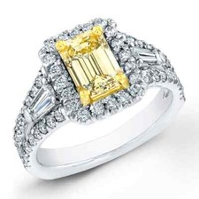 3.80 Ct. Canary Fancy Yellow Cut Diamond Engagement Ring w Baguettes VS2 GIA