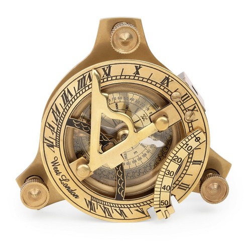 Vintage Brass Sundial compass with wooden engraved box Hiking camping adventure - 第 3/3 張圖片