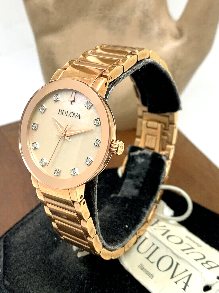Bulova Women's Watch 97P132 Diamond Dial Rose Gold Tone Stainless
