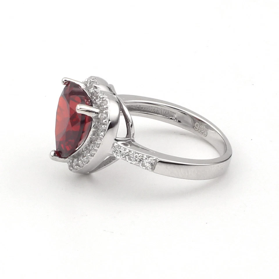 Anel feminino de prata 925 10x10mm formato de coração grande zircônia cúbica CZ joia de amor - Imagem 4 de 4