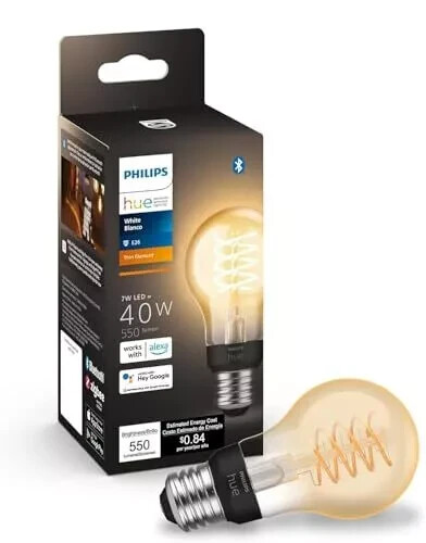 Philips Hue Smart 40W A19 Filament LED Leuchtmittel - weiches warmweißes Licht, 550 Lumen - Bild 1 von 7