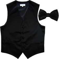 New polyester formal men's waistcoat tuxedo vest pre tied bowtie black 5XL 6XL