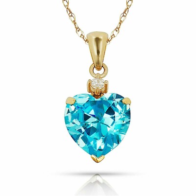 14K Yellow Gold 0.75'' w/bail CZ Heart Pendant December Blue Zircon Love Gift