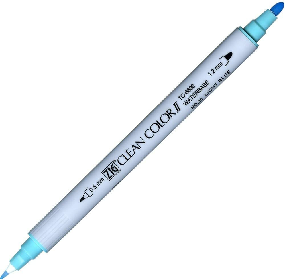 Kuretake Fude Brush Pen Twin ZIG Clean Color II, No.36, Light Blue