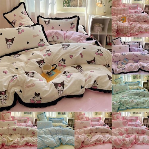 Cartoon Kuromi Melody Cinnamoroll Cotton Twill Bedding Quilt Cover Bed Sheet Set - Picture 2 of 35