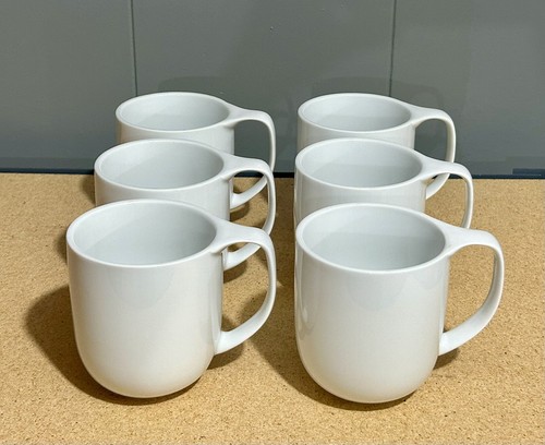 6 Crate & Barrel Toben 12 oz Mugs White Porcelain Thailand - New