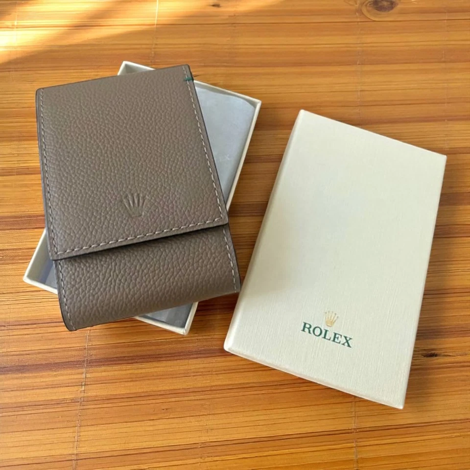 Auténtico reloj Rolex bolsa de transporte de viaje estuche cuero de becerro gris regalo AD Foto 2 de 4