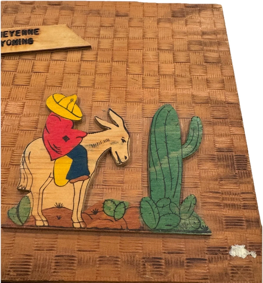 复古木质剪贴簿垃圾日记 23 页空白页西部仙人掌 Burro Donkey — 第 2/4 张图片